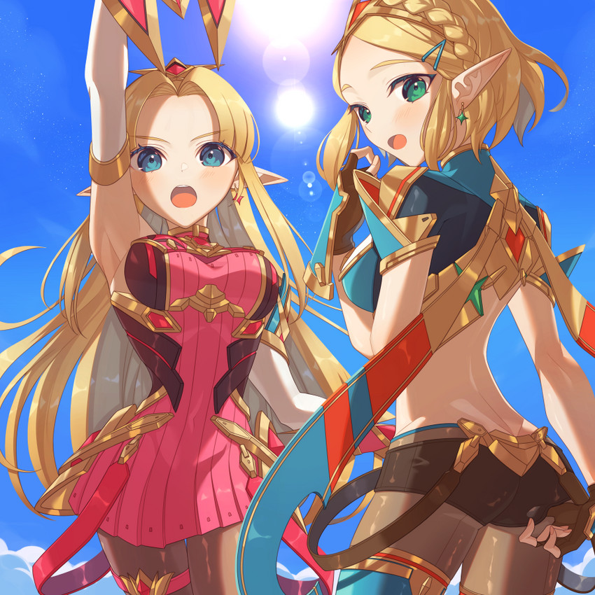 princess zelda, pyra, and mythra (the legend of zelda and 5 more) drawn by miri_(cherryjelly)