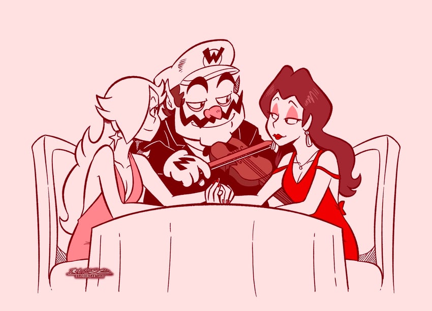 rosalina, wario, and pauline (mario and 1 more) drawn by brandon_santiago