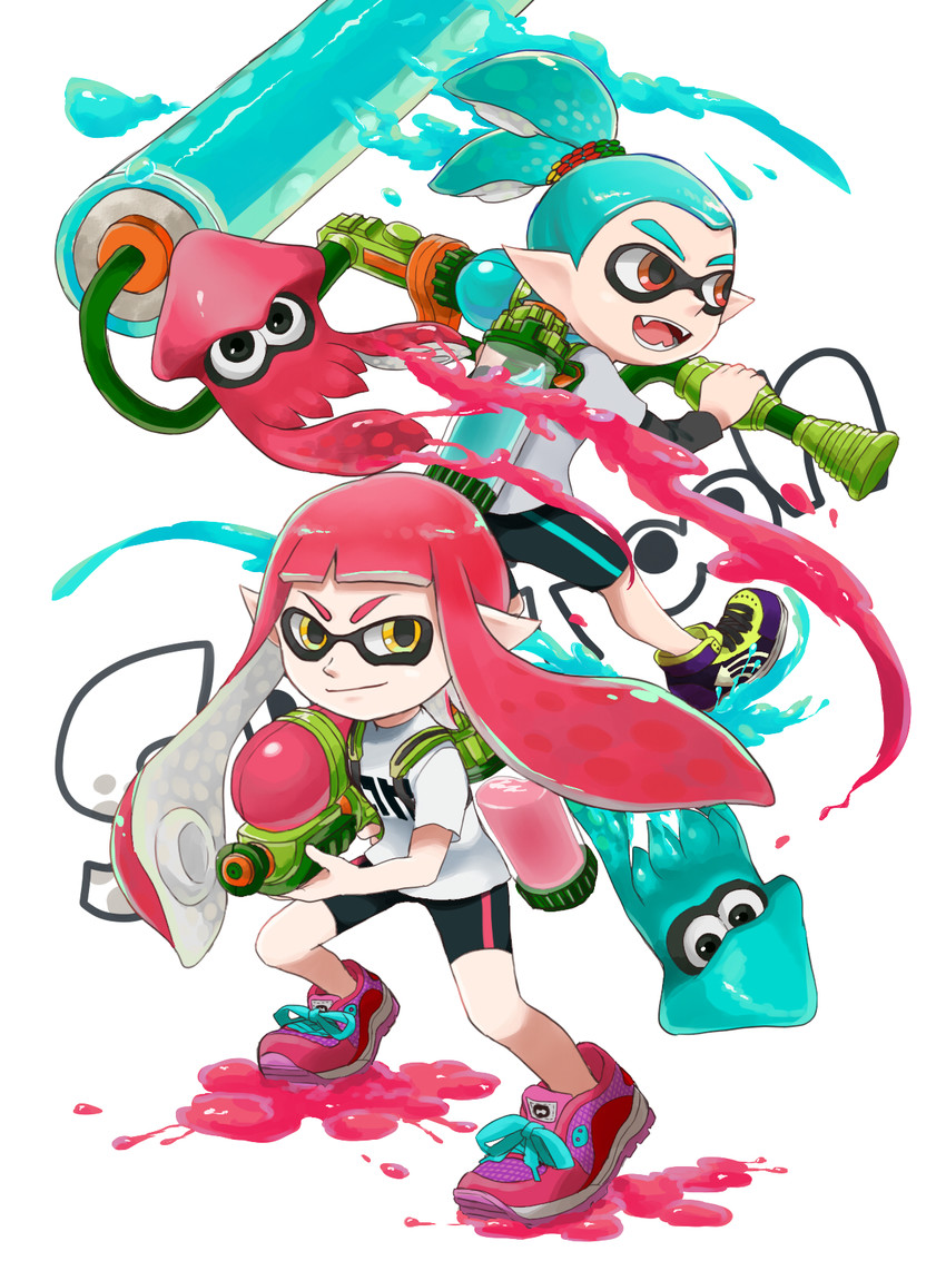 inkling player character, inkling girl, and inkling boy (splatoon and 1 more) drawn by kinagi_(3307377)