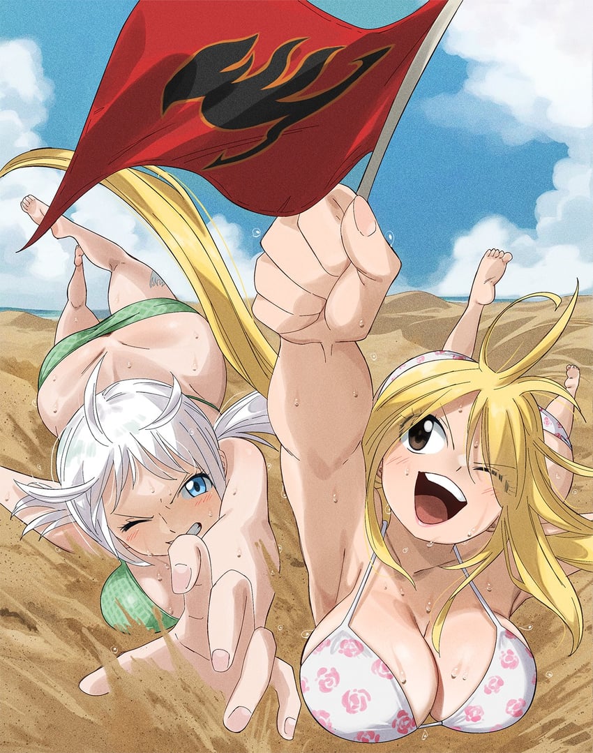 lucy heartfilia and lisanna strauss (fairy tail) drawn by gaston18