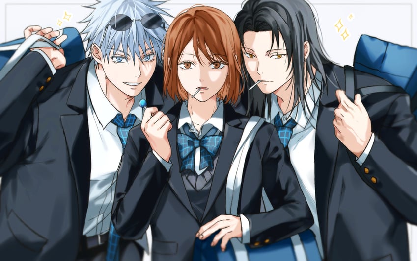 gojou satoru, getou suguru, and ieiri shoko (jujutsu kaisen) drawn by yoon_(dmsco1803)