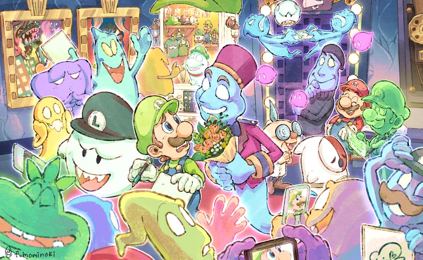 mario, luigi, boo, shy guy, polterpup, and 16 more (mario and 4 more) drawn by fuyumaru_mominoki