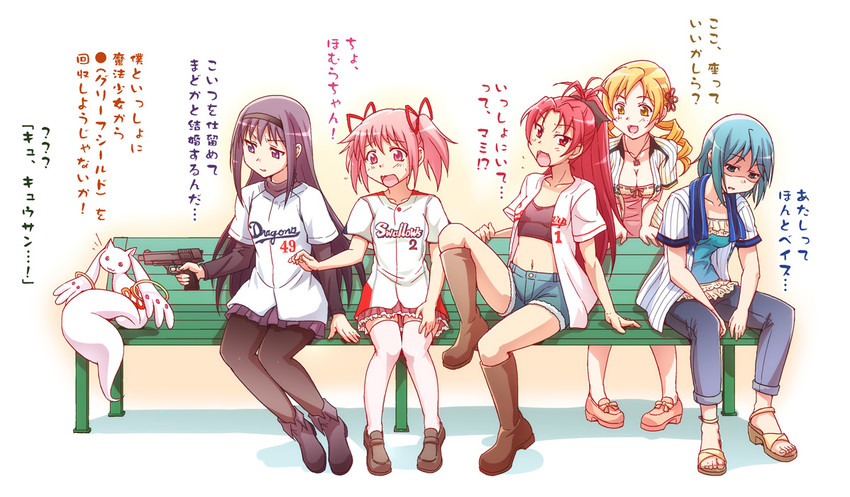 akemi homura, kaname madoka, miki sayaka, sakura kyoko, tomoe mami, and 1 more (mahou shoujo madoka magica and 5 more) drawn by e20