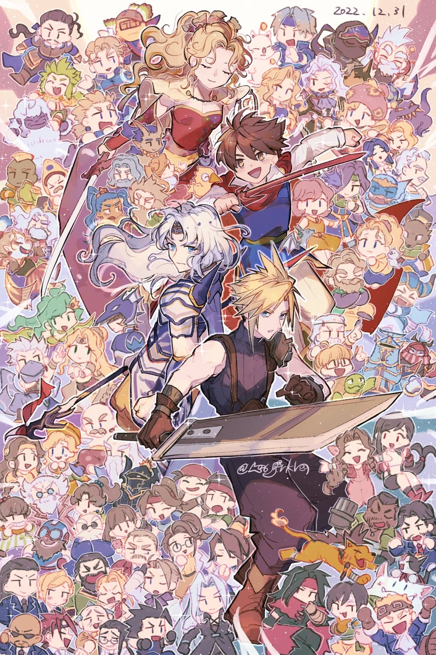 tifa lockhart, cloud strife, aerith gainsborough, sephiroth, yuffie kisaragi, and 48 more (final fantasy and 5 more) drawn by hanaon
