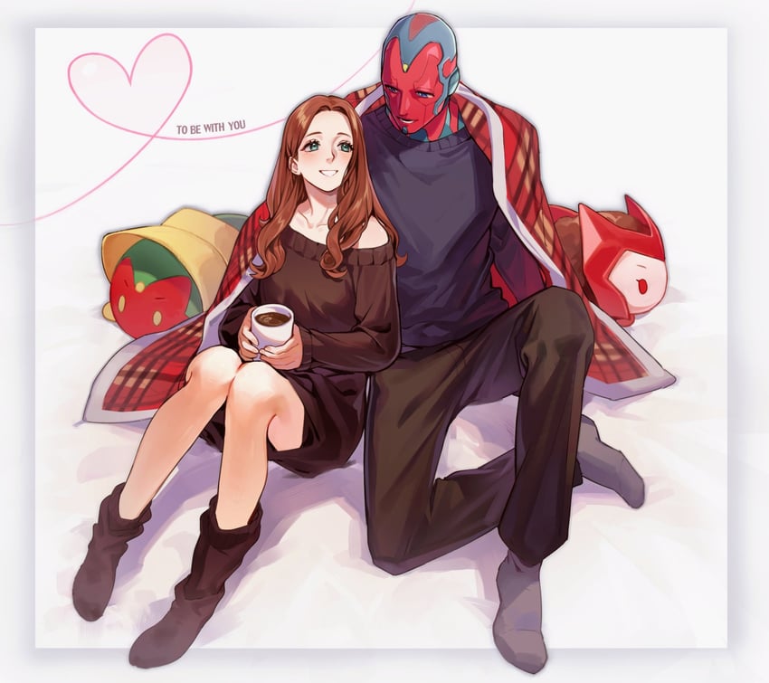 wanda maximoff, scarlet witch, and vision (marvel and 2 more) drawn by qin_(7833198)