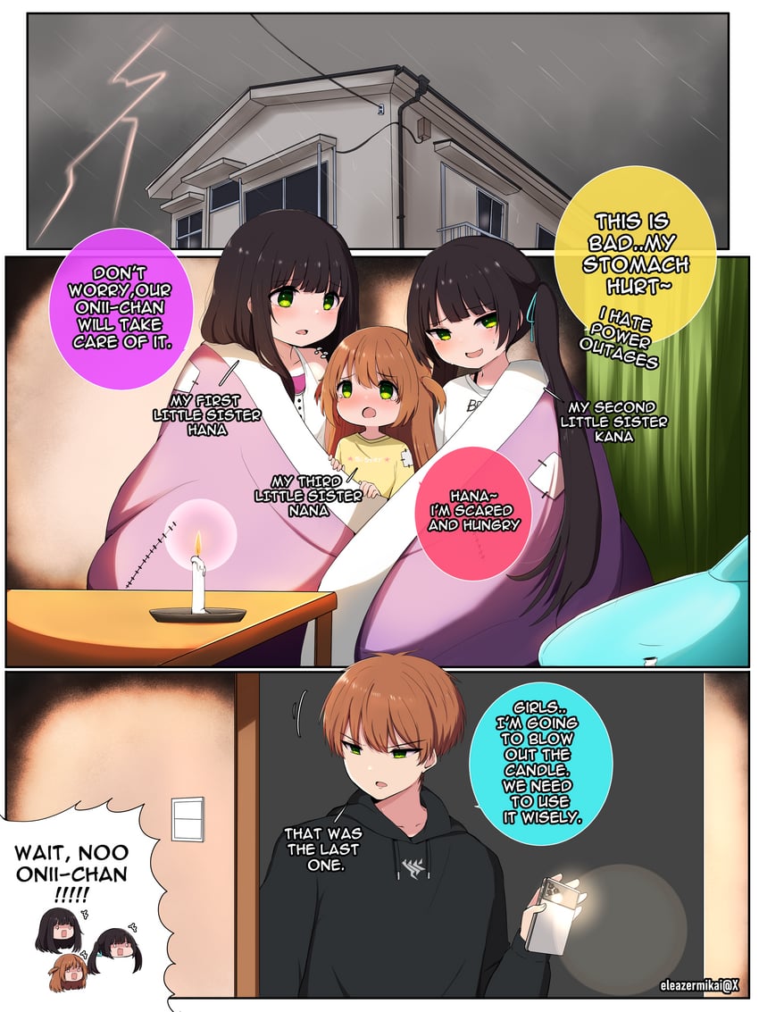 onii-chan, nana, kanna, and hana (original) drawn by eleazarmikai