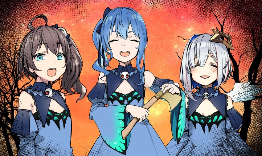 hoshimachi suisei, amane kanata, uruha rushia, and natsuiro matsuri (hololive) drawn by tenbin_gashira