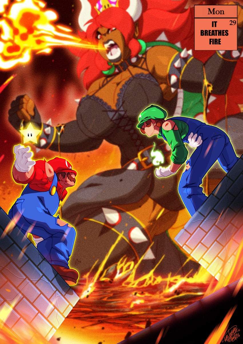 mario, bowsette, and luigi (mario and 1 more) drawn by tovio_rogers