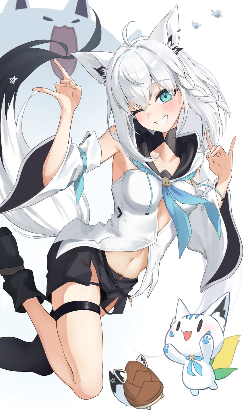 shirakami fubuki, sukonbu, oruyanke, fubuzilla, and fubuchun (hololive) drawn by agoberos