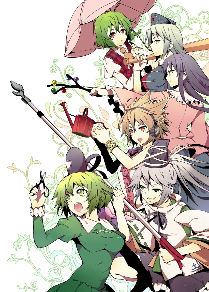kazami yuuka, houraisan kaguya, yagokoro eirin, toyosatomimi no miko, mononobe no futo, and 1 more (touhou) drawn by takitarou