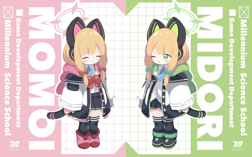 momoi and midori (blue archive) drawn by lumi_snowfall