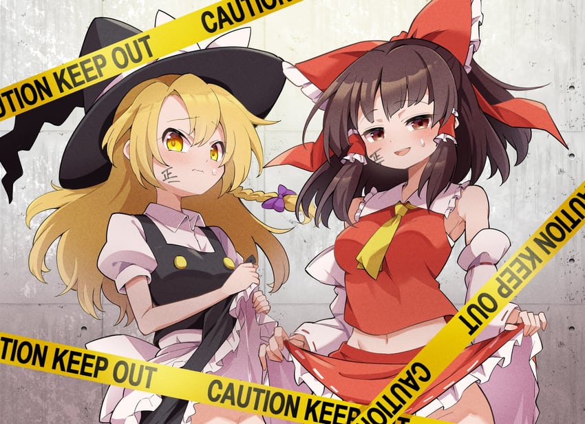 hakurei reimu and kirisame marisa (touhou) drawn by futa_(nabezoko)