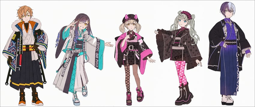 hatsune miku, shinonome akito, shiraishi an, aoyagi touya, azusawa kohane, and 1 more (vocaloid and 1 more) drawn by hakusai_(tiahszld)