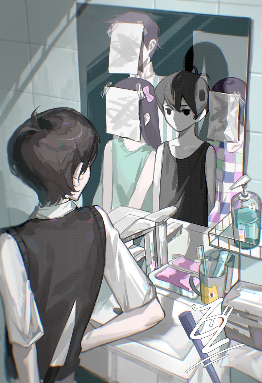 sunny, omori, aubrey, kel, hero, and 2 more (omori) drawn by neishei547