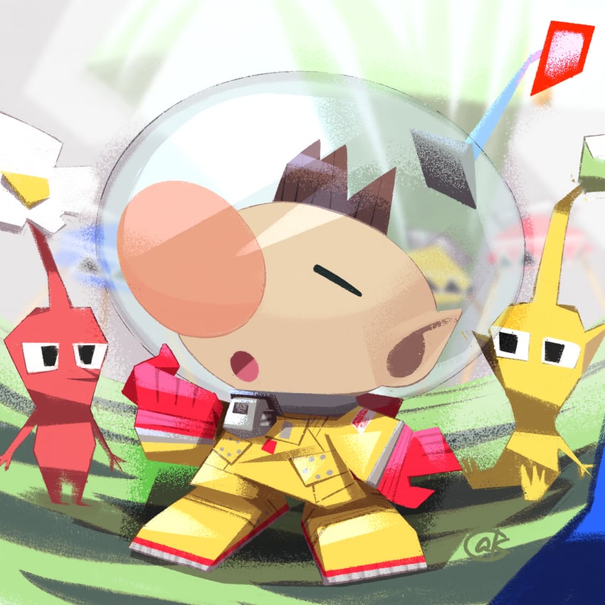 red pikmin, olimar, yellow pikmin, and blue pikmin (pikmin) drawn by karasusho