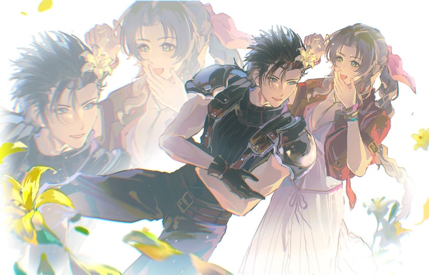 aerith gainsborough and zack fair (final fantasy and 4 more) drawn by unnik