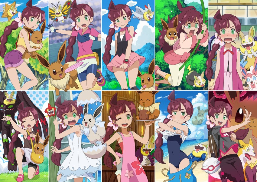dawn, lillie, may, eevee, serena, and 20 more (pokemon and 6 more) drawn by pokemoa