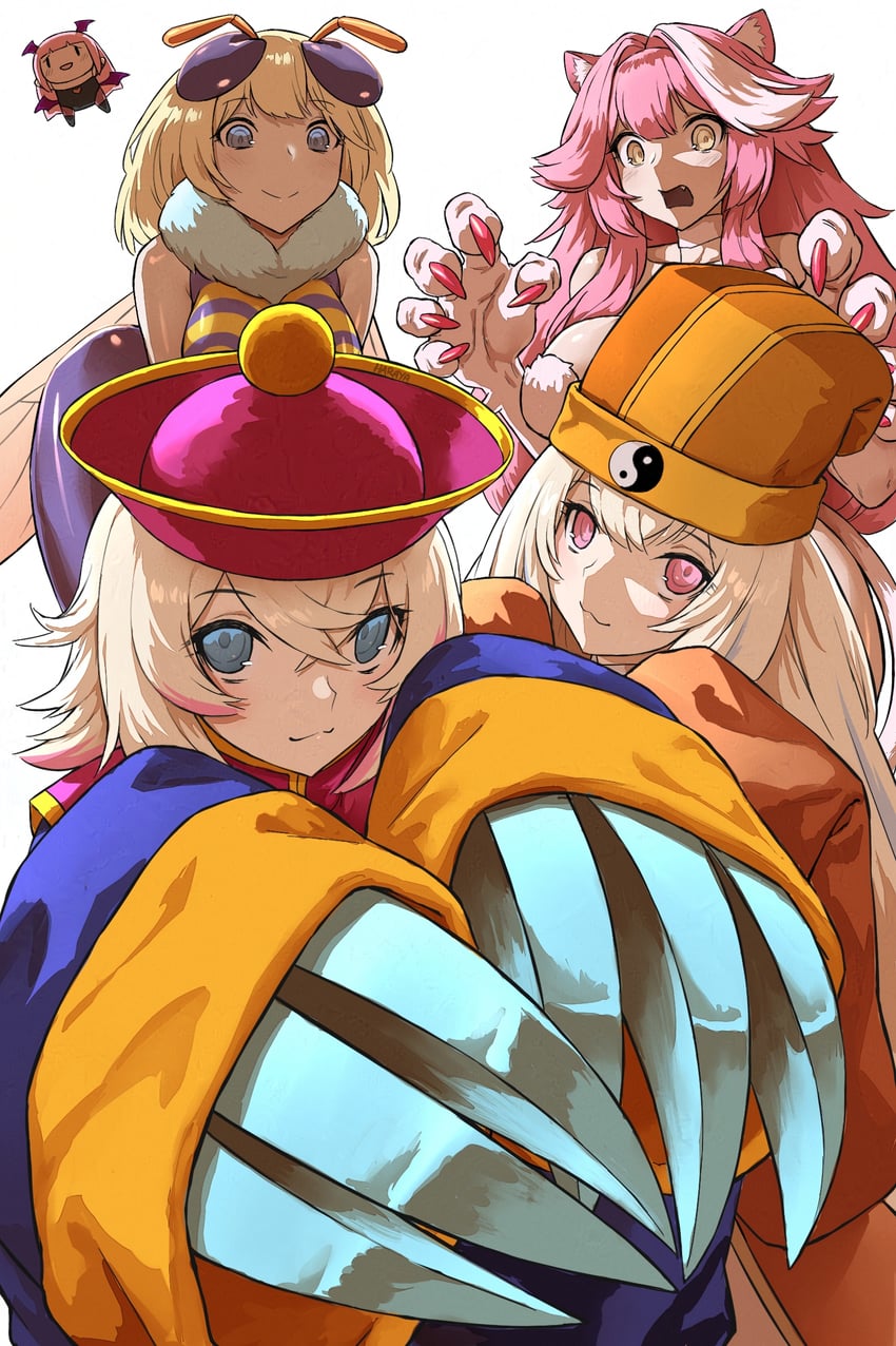 mori calliope, watson amelia, morrigan aensland, fuwawa abyssgard, mococo abyssgard, and 5 more (hololive and 2 more) drawn by haraya_manawari