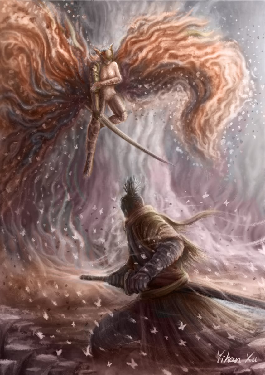 malenia blade of miquella, sekiro, and malenia goddess of rot (elden ring and 1 more) drawn by yihanxu