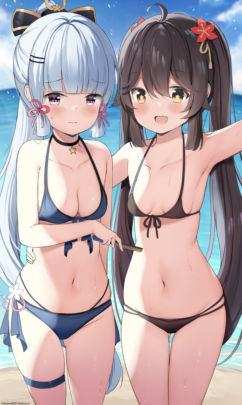 hu tao and kamisato ayaka (genshin impact) drawn by chintora0201