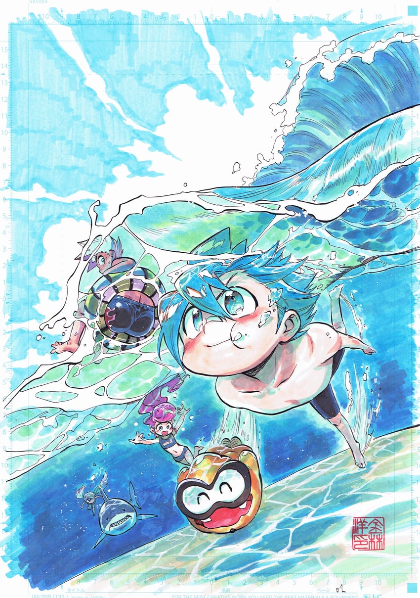 gumchi, kappei, van, and lucy (ninjala and 1 more) drawn by kushabiria