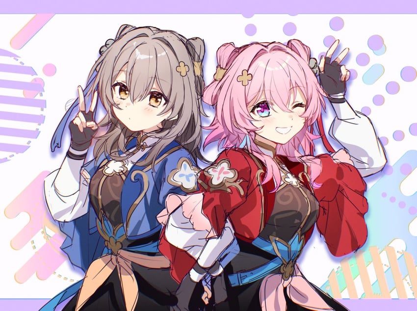 trailblazer, stelle, and march 7th (honkai and 1 more) drawn by mm_(motot)