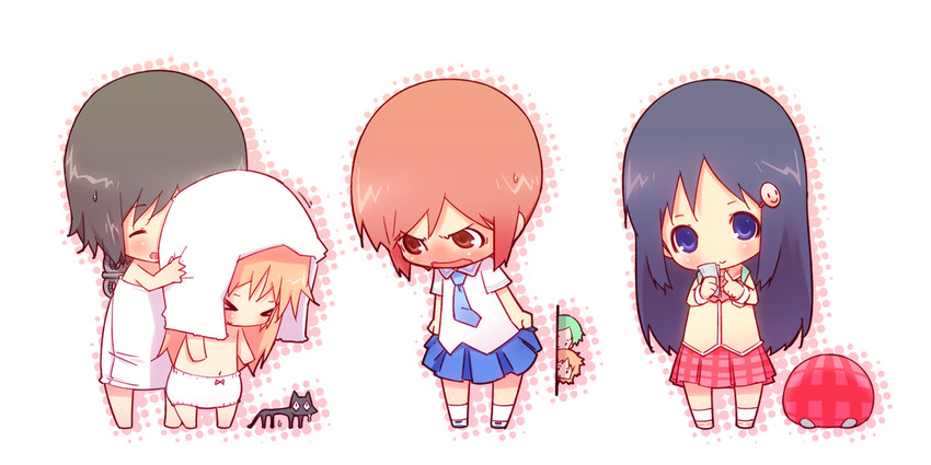 shinonome nano, naganohara mio, professor shinonome, sakamoto, tachibana misato, and 3 more (nichijou) drawn by 0123456789