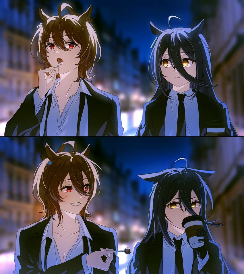agnes tachyon and manhattan cafe (umamusume) drawn by duck_sal