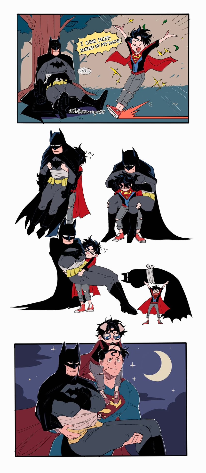 batman, superman, clark kent, bruce wayne, superboy, and 1 more (dc comics and 3 more) drawn by hokkemaruyaki