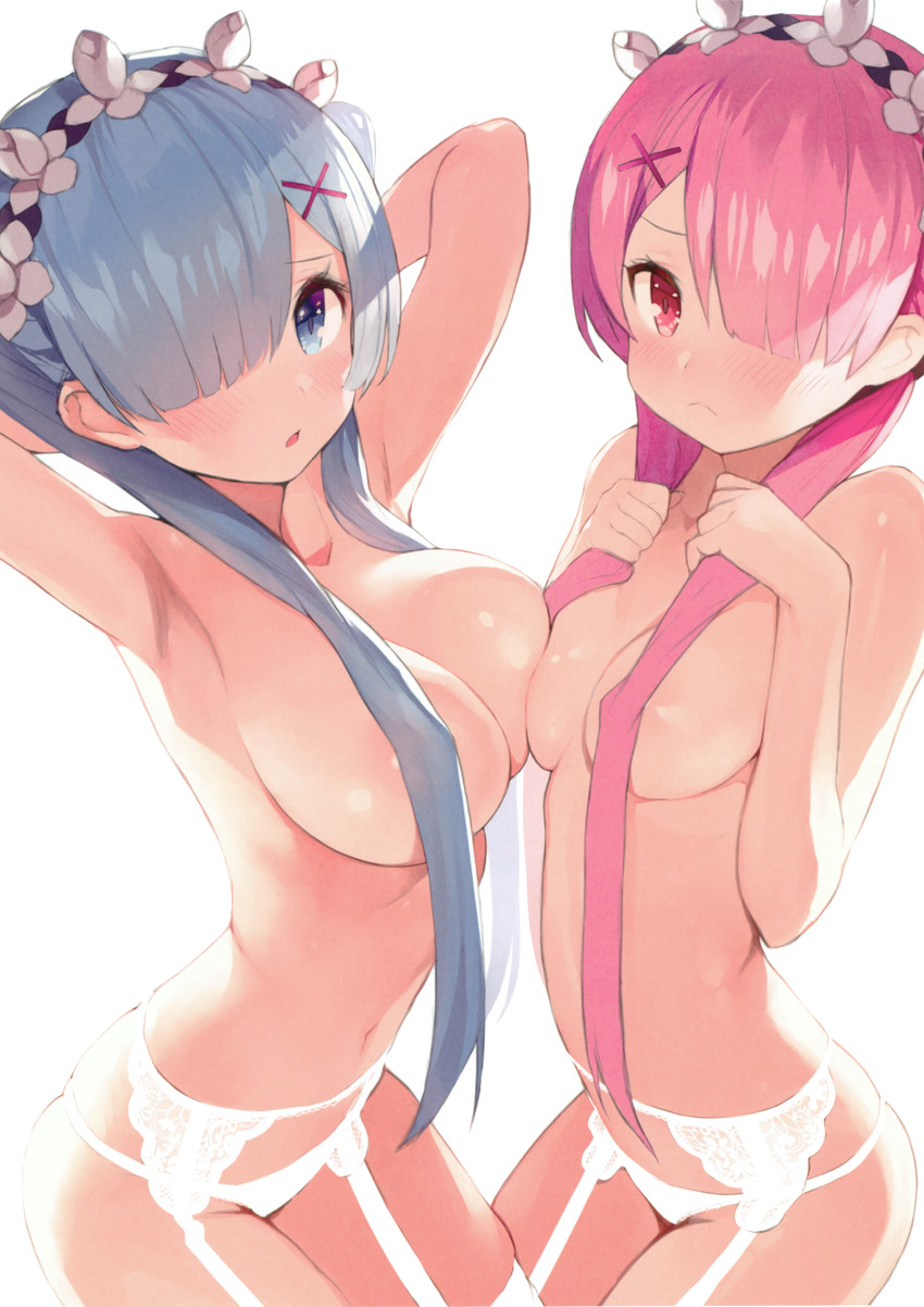 rem and ram (re:zero kara hajimeru isekai seikatsu) drawn by gaou_(umaiyo_puyoman)