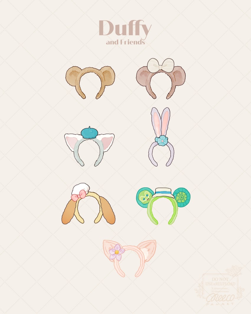 duffy the disney bear, shelliemay, stellalou, gelatoni, linabell, and 2 more (duffy and friends) drawn by meecosme
