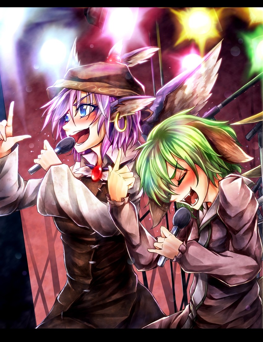 mystia lorelei, kasodani kyouko, you the rock, and nishidera gouta (touhou and 1 more) drawn by ryuuichi_(f_dragon)