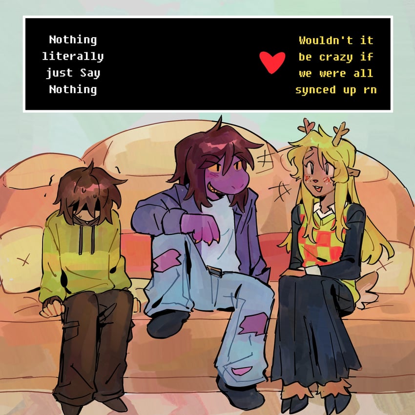 kris, susie, noelle holiday, and soul (deltarune) drawn by goomyloid