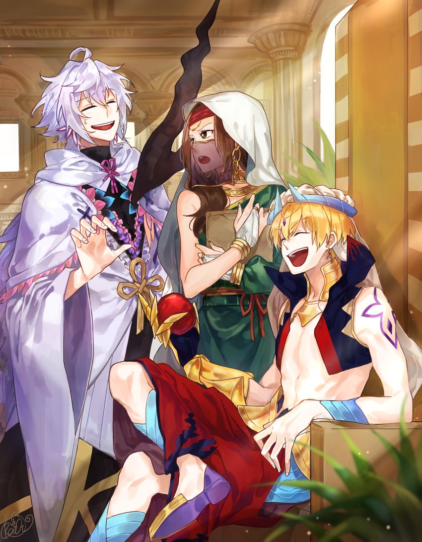 merlin, gilgamesh, and siduri (fate and 1 more) drawn by reion_(rei_leeyu)