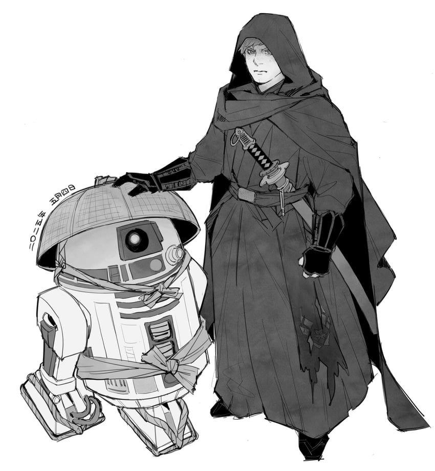 luke skywalker and r2-d2 (star wars) drawn by muyoku666