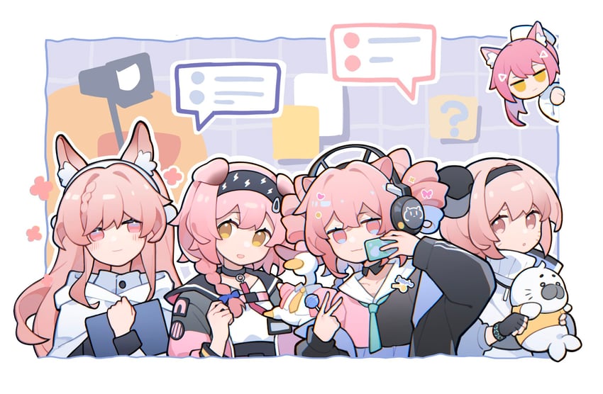 goldenglow, pozyomka, u-official, pudding, duck lord, and 1 more (arknights) drawn by tyuui