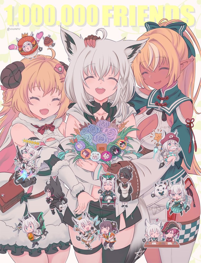 houshou marine, shirakami fubuki, nekomata okayu, ookami mio, oozora subaru, and 10 more (hololive and 8 more) drawn by vinhnyu