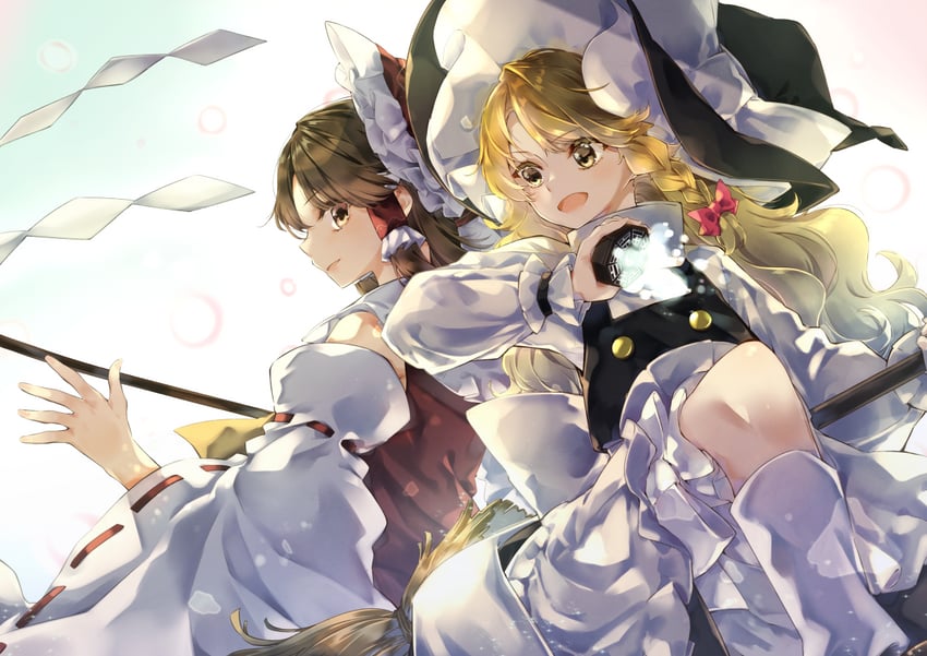 hakurei reimu and kirisame marisa (touhou) drawn by meji_aniki