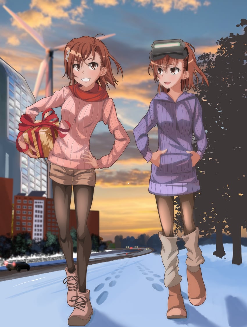 misaka mikoto and misaka imouto (toaru majutsu no index and 1 more) drawn by dandere_(tetsudan)