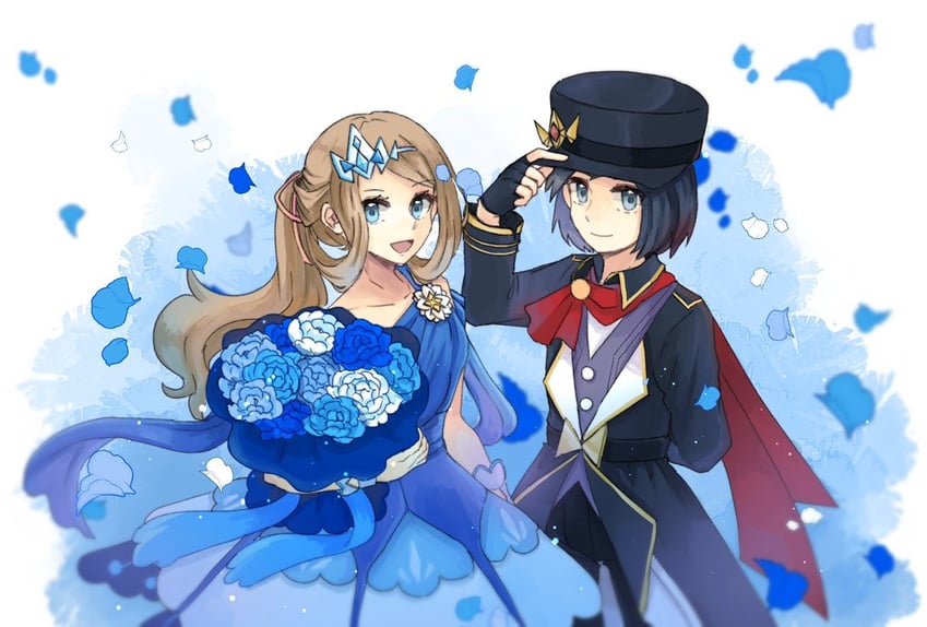 serena and calem (pokemon and 1 more) drawn by morisawa_tsuneka