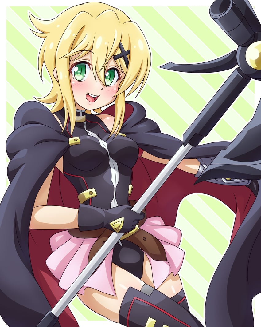 fate testarossa, akatsuki kirika, and bardiche (lyrical nanoha and 4 more) drawn by yosuzu