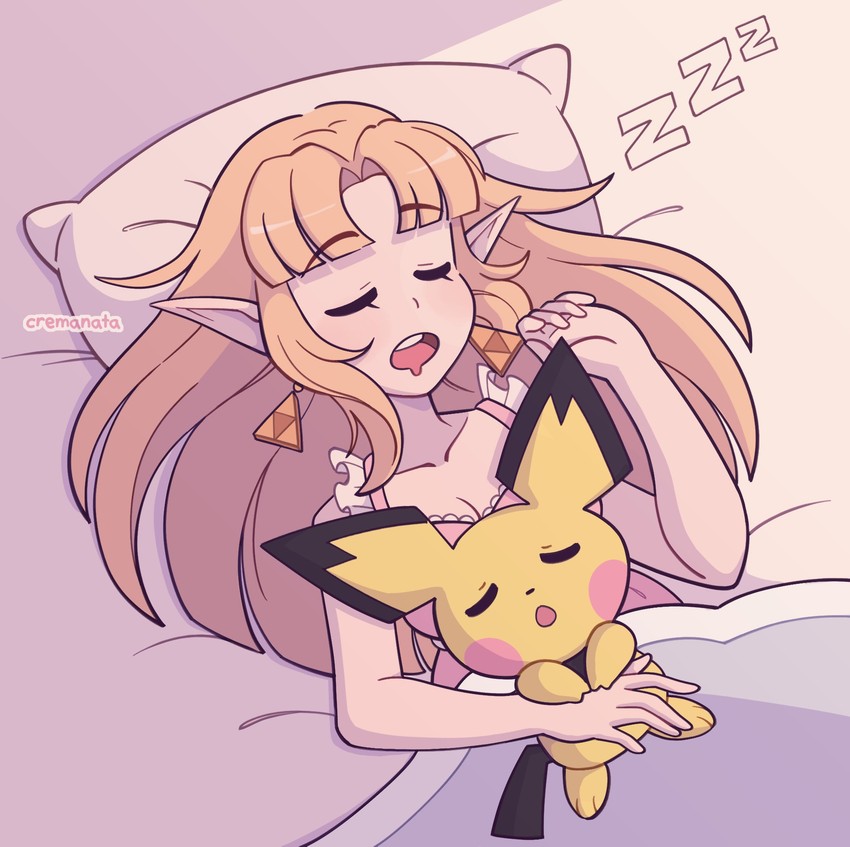princess zelda and pichu (pokemon and 3 more) drawn by cremanata