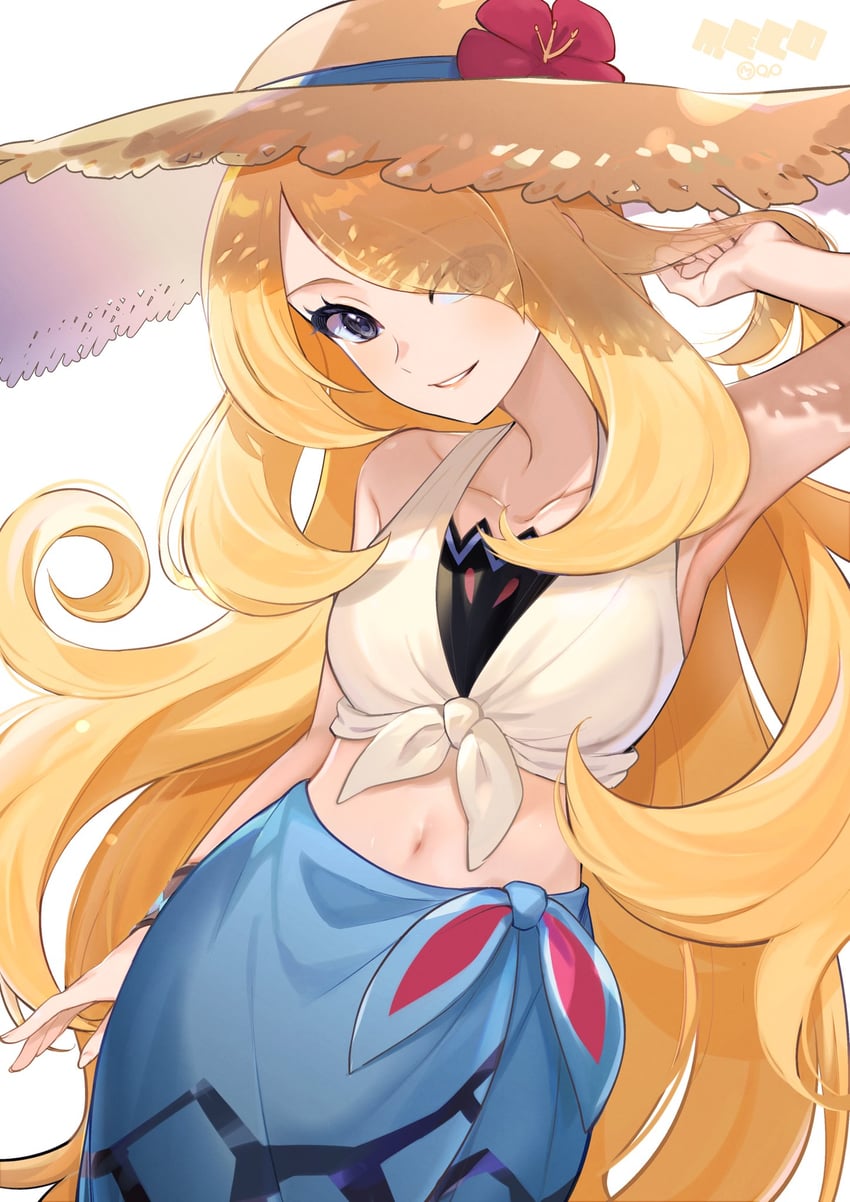 cynthia (pokemon and 1 more) drawn by abe_(kumayu)