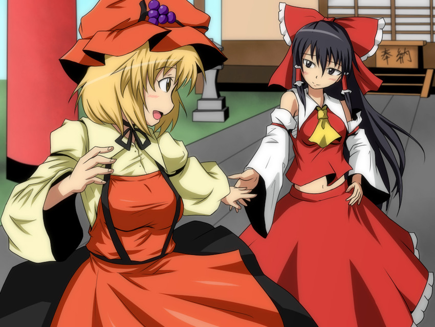 hakurei reimu and aki minoriko (touhou) drawn by tachi_(mtd)