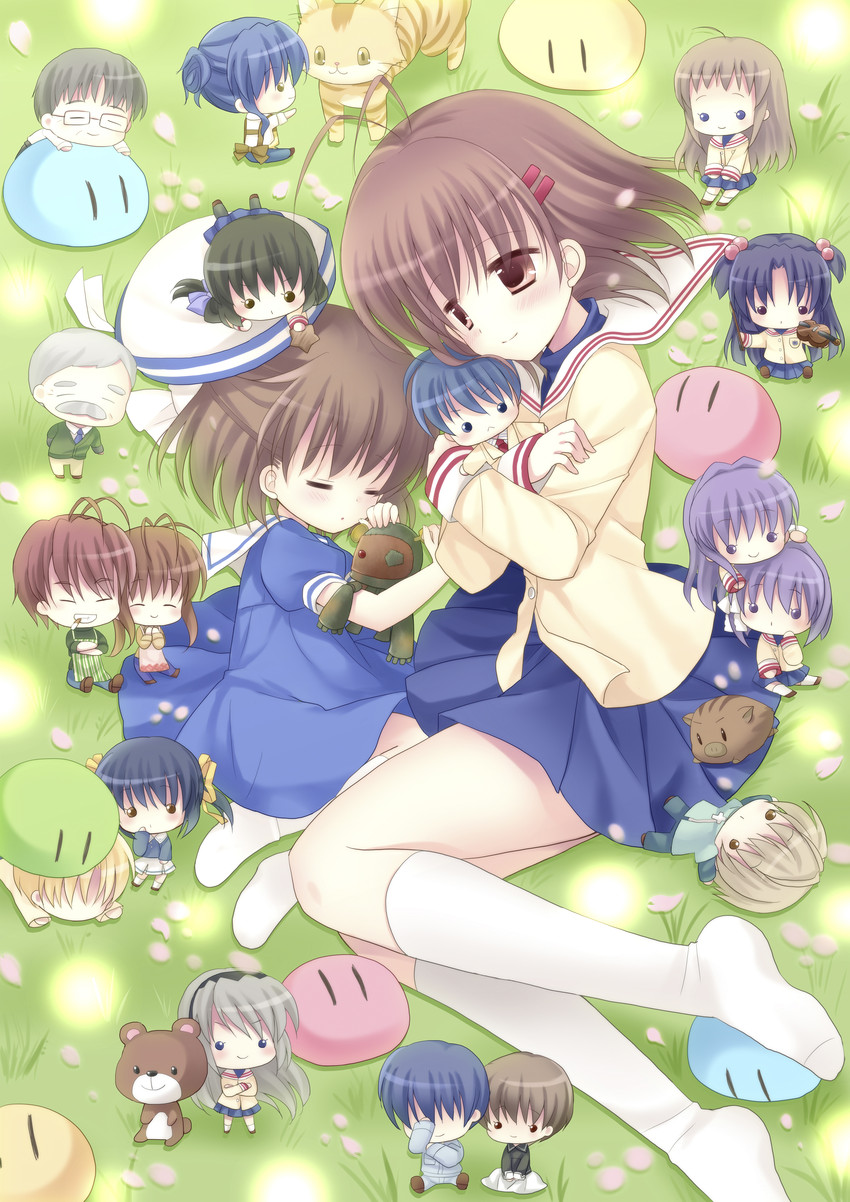 furukawa nagisa, fujibayashi kyou, ibuki fuuko, sakagami tomoyo, okazaki tomoya, and 16 more (clannad and 1 more) drawn by hoshimame_mana