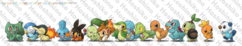 piplup, bulbasaur, oshawott, squirtle, snivy, and 10 more (pokemon) drawn by ditb