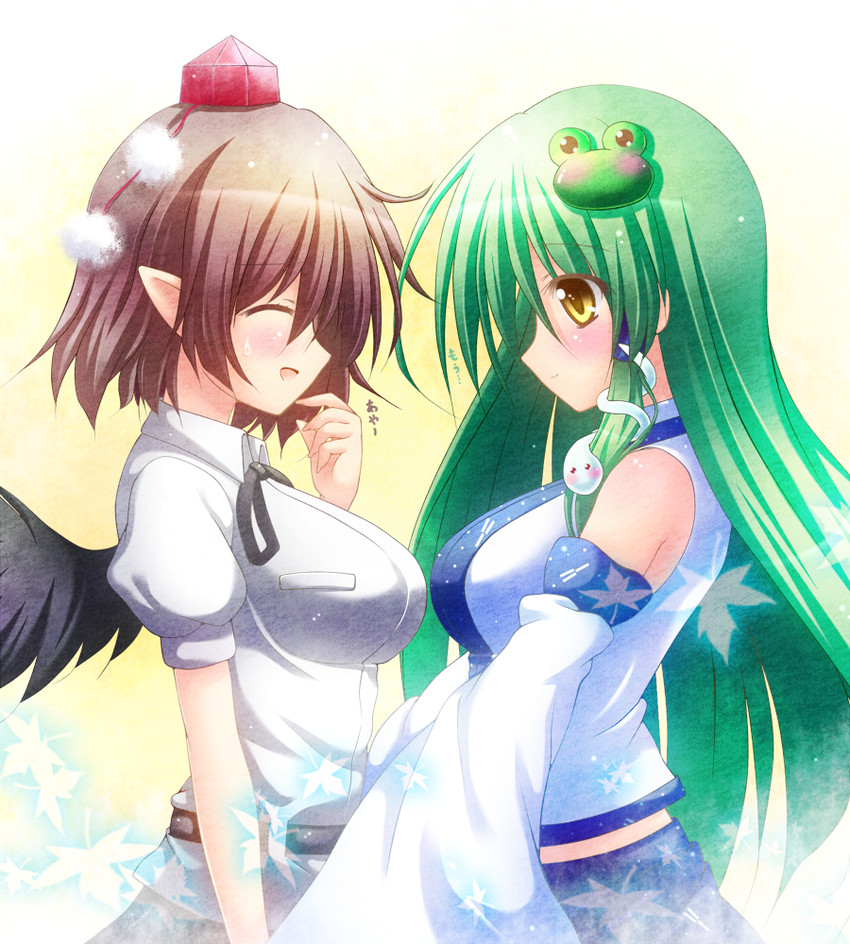 kochiya sanae and shameimaru aya (touhou) drawn by osashin_(osada)