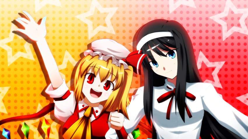 flandre scarlet and tohno akiha (touhou and 1 more) drawn by namelessblue