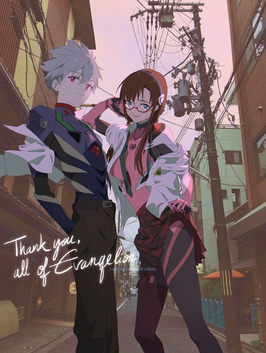 nagisa kaworu and makinami mari illustrious (neon genesis evangelion) drawn by goku-chan