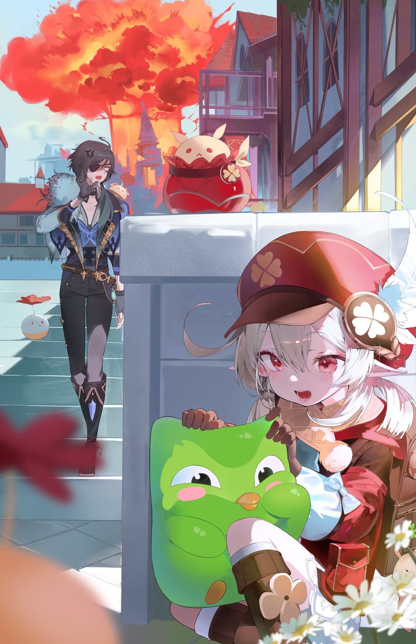klee, kaeya, dodoco, and duo (genshin impact and 1 more) drawn by buri_(retty9349)